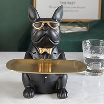 조각품 동상 홈 장식 레진 불독 art 조각 멋진 개 입상 보관 트레이 동전 은행 입구 키 스낵 홀더 현대 미술 북유럽, 블랙 c