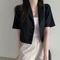 여성 반팔 린넨 자켓 코튼 캐주얼 숏 스타일 블레 이저 자 켓 코트