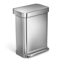Simplehuman 주방 직사각형 페달 재활용 휴지 쓰레기통 55L 메탈실버