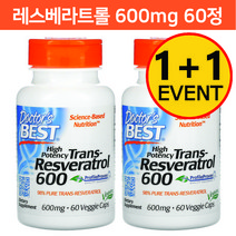 닥터스베스트 2통 트랜스 레스베라트롤 600mg 60베지캡슐x2, 60캡슐