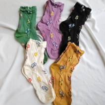 라라 플라워 자수 꽈배기 여자 패션 중목 꽃양말