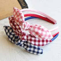 옐로쉬핑크 여아용 체크 와이어 헤어밴드 머리띠