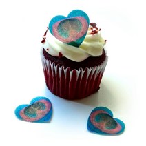 24 Magenta Pink Aqua Teal Blue Heart Love Edible Wafer Paper Peacock Feathers Very Small 0.75” Feath, 1