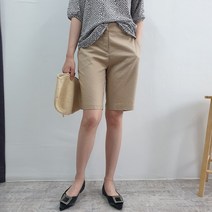 여성 홈쇼핑 정장 여름 5부 린넨반바지 베이지 화이트 세미 베이직 일자 뒷밴딩 핀턱 빅사이즈