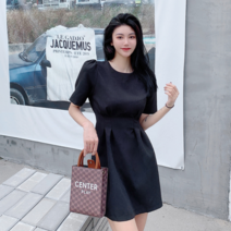 먼스 라운드넥 퍼프소매 무지 여성 숏 미니 원피스