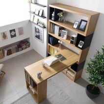 미테랑 5단1200책장책상 세트/서재형책장/선반책장, 오크+블랙