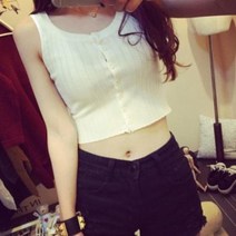 세로줄 단추 크롭 티 숏나시 골지나시 여름나시 나시