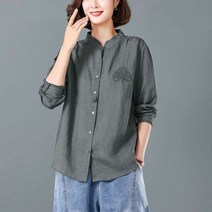 여성 봄신상 면 마 셔츠 블라우스 자수 긴팔 남방 SFW