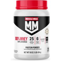 머슬 밀크 100 유청 단백질 파우더 무향 1파운드 12회 제공량 25g 섬유질 6g 감미료 무첨가 향료 색소 NSF 스포츠 인증 포장은 다를 수 있습니다., 기본