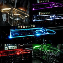 올뉴모닝 2017년 이전 트윈컵홀더 2단 무중력테이블 USB 5V LED 차량용 식탁 선반 트레이 핸드폰 스마트폰 거치대 수납용품(순정 사제네비 매립차량), 그린LED, 일반형