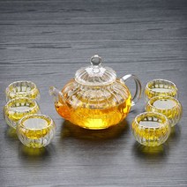 햄볶는스토어 2중잔 6인 유리다기세트 명절 어버이날 집들이 선물 600ml 800ml 티포트 유리잔 모두 포함/ 꽃차(육수다시) 티백 10개 사은품 증정, 세트7)600무늬티포트+잔6개