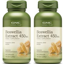GNC 지앤씨 Herbal Plus 보스웰리아 추출물 Boswellia Extract 450mg 100캡슐 X 2통 허브 식물성 셀룰로오스 보스웰릭산 인도 프랭크스