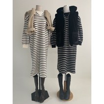 리틀라벨 기모 트임 단가라 스프라이트 루즈 겨울 롱 맨투맨 원피스