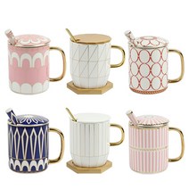 패턴 라인 골드 머그컵 모음 도자기 머그잔, 선택14-라인골드머그컵(S2)