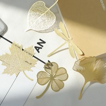 골드 낙엽 빈티지 책갈피 금속 북마크 다이어리, 네잎클로버
