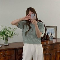 여자 여름 여친룩 단정한 라운드 반팔티셔츠