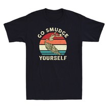 브랜드없음 Go Smudge Yourself 네이티브 웃긴 잡초 흡연자 선물 빈티지 남성 T 셔츠 유머 코튼 블랙 네이비 티
