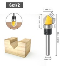 드릴 비트날 밀링날생크 라우터 비트 세트 6mm/6.35mm 베어링 트리밍 스트레이트 밀링 커터 목재 텅스텐, 01 V.Groovin 6x12.7