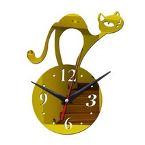 간단한 스타일 고양이 벽시계 거울 미니멀리스트 불규칙한 비 똑딱 읽기 쉬운 아트 홈 장식 선물 주방 실내, 금, 아크릴