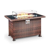 Lafwell 프로판 난로 테이블 - 44인치 50 000 BTU 자동 점화 PE 고리버들 CSA 인증 야외 가스 난로 유리 윈드 가드 방화 유리 검정색 강화 유리 탁상 슬