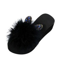 어그슬립온 겨울털 신발 숙녀 패션 솜 털 슬리퍼 라인 석 귀 장식 웨지 샌들 여성 실내