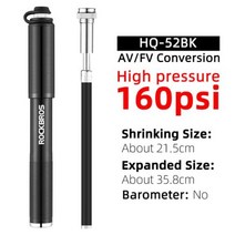 ROCKBROS 자전거 스마트 에어 펌프 타이어 전동 에어샥 130PSI 공기 알루미늄 합금 휴대용 방울 초경량 핸드 MTB 산악, HQ-52BK   160PSI|CHINA