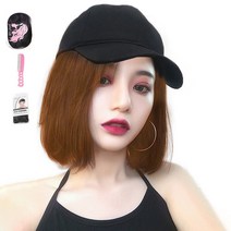 가발위드 단발 스타일캡 모자가발+가발망1개+가발전용빗1개 세트, 1개, 블랙+라이트브라운