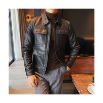 가을 가죽 자켓 남자 싱글 브레스트 옷깃 슬림 인조가죽 코트 캐주얼 오토바이 자전거 크기 S~3XL