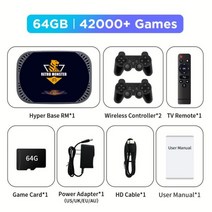 휴대용 레트로 게임 비디오 콘솔 164 9054 4 박스 70 에뮬레이터 48000 컨트롤러 포함, RM-64G-2xWireless, UK, RM-64G-2xWireless+UK, RM-64G-2xWireless+UK