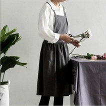 심플 무지 린넨 원피스 앞치마 3컬러, 컬러_주머니:베이지_주머니 없음, 단품