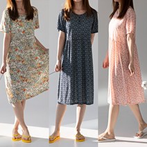 스타일에스 여자 루즈핏 차르르 스판 패턴 롱 여름 반팔 원피스