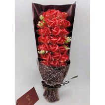 파티파티{사은품LED줄조명+메세지 카드}33송이 장미비누꽃 꽃다발+포장박스+쇼핑백 +사은품, 01레드