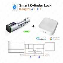 유로 Tuya 또는 TTLock 앱 지문 RFID 카드 블루투스 실린더 스마트 도어 잠금 전자 알렉사 구글 홈 교체 잠금 교체 제품, TT Silver and Hub_A 30 B 30