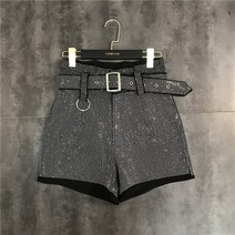 조커팬츠 2022 년 봄에 온라인 연예인 패션 석 반짝 이는 벨트 중공업 조커 반바지 세 여성의