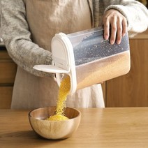 깔끔한 주방 정리 투명 밀폐용기 쌀 잡곡 견과류 씨리얼 파스타면 2종류 대형 분리 보관통 2600ml, 그레이