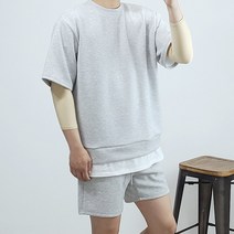 반즈하우스 남자 스판 레이어드 여름 쿨 반팔 반바지 트레이닝복 세트