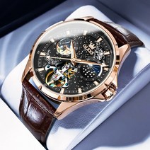 직장인남자시계 오토매틱 올리브스뚜르비용 스타일 남성용 시계 남자를 위한 오리지널 자동 기계식 방수 야광 달의 위상 패션 드레스