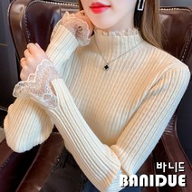 [바니드] 여성의류 레이스 하프터틀넥 니트티 긴팔 가을겨울 슬림핏 이너티셔츠 0844