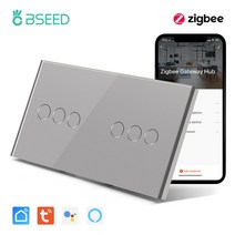 BSEED 지그비 스마트 EU 싱글 라이브 157mm 터치 라이트 스위치 유리 패널 알렉사 라이프 호환 2 3 4/6 갱, [19] Grey 6 Gang, [01] EU 표준