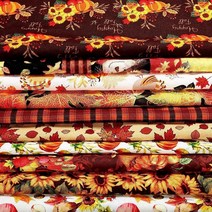 Tatuo10피스 가을 면 원단 49.7 x 59.7cm(19.7 x 19.7인치) 추수감사절 팻 쿼터 번들 호박 원단 사각형 가을 칠면조 단풍나무 격자 무늬 패치워크 추수감사절