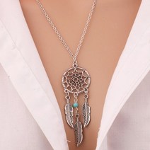 N720 드림 캐처 펜던트 목걸이 깃털 청록색 구슬 패션 쥬얼리 체인 목걸이 비쥬 Collares 2018