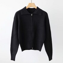 제니트 여성 기본핏 칼라넥 데일리룩 베이직 집업 투웨이 긴팔 니트 가디건 미드카라집업