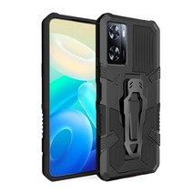 휴대폰 액세서리 KEYSION 충격방지 갑옷 케이스 OPPO A77 5G A57 4G A77S 실리콘 + PC 스탠드 뒷면 클립 전, 01 Black_02 for OPPO A77S