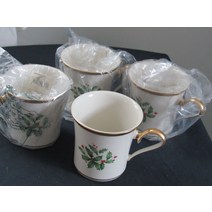 빈티지 레녹스 Lenox USA 크리스마스 휴일 치수 4 Holly Berry 머그 / Cups 새로운
