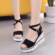 TANC 여자 웨지힐 웨지샌들 키높이 통굽 비치 샌들 8cm
