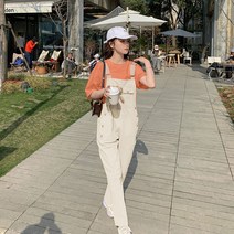 KORELAN올레드 데님 멜빵 바지 세트
