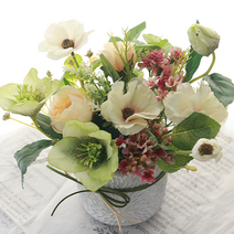 다우에프앤지 조화 버터플라이 러넌 센터피스화분, 크림, 1개