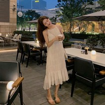 린넨나시원피스 린넨민소매원피스 린넨롱원피스 드레스 여성 여름 민소매 시크 독특한 홀터 롱