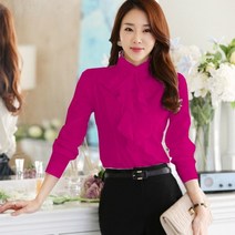 주름 셔링 빅카라 시폰 블라우스 리본 레이스 솔리드 실크 셔츠 빈티지