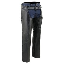 밀워키 Leather Chaps for 남성용 블랙 네이키드 스킨 프론트 포켓 3개 - 허벅지 패치 오토바이 챕 SH1766 XL, 3X-Large